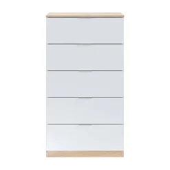 Commode Armenia, commode à 5 tiroirs, commode pour la chambre, commode moderne, 60x40h110 cm, chêne et blanc