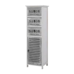 Commode Armoire Blanc Gris 3 Tiroirs Porte Bois 102x32x27