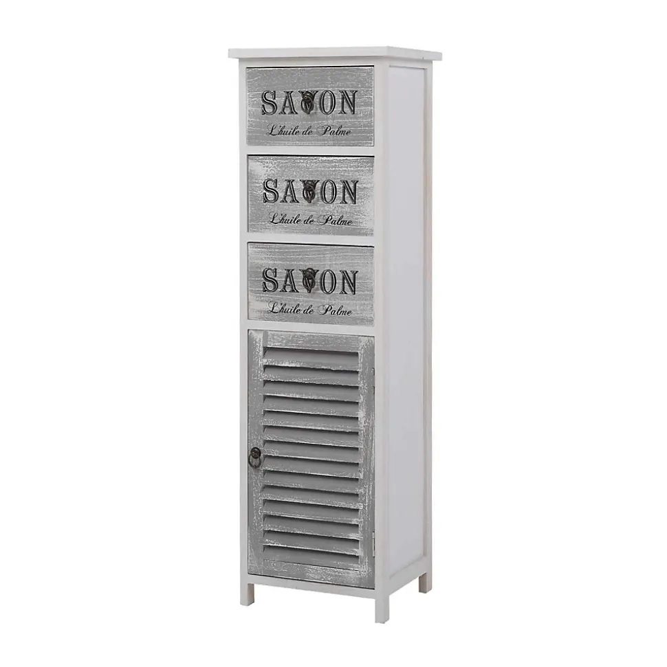 Commode Armoire Blanc Gris 3 Tiroirs Porte Bois 102x32x27