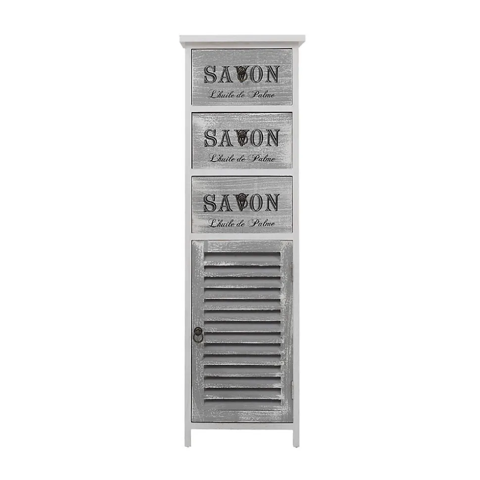 Commode Armoire Blanc Gris 3 Tiroirs Porte Bois 102x32x27