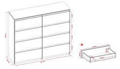 Commode Avec 8 Tiroirs, Blanc / Chêne Sonoma Top, 120 X 101 X 39 Cm