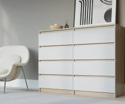 Commode Avec 8 Tiroirs, Chêne Sonoma / Blanc, 120 X 101 X 39 Cm