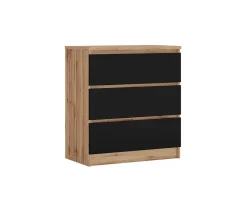 Commode Avec 3 Tiroirs Chêne Wotan / Noir, 70 X 39 X 79 Cm