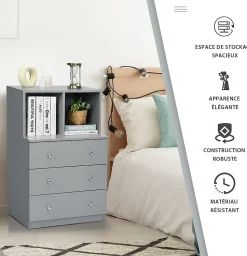 Commode avec 3 Tiroirs Coulissants 60x40x94CM,Organisateur de Rangement avec Dispositifs Anti-Basculement,Gris