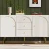 Commode avec 3 tiroirs et 2 portes - pieds dorés - en Panneaux de particules - Blanc