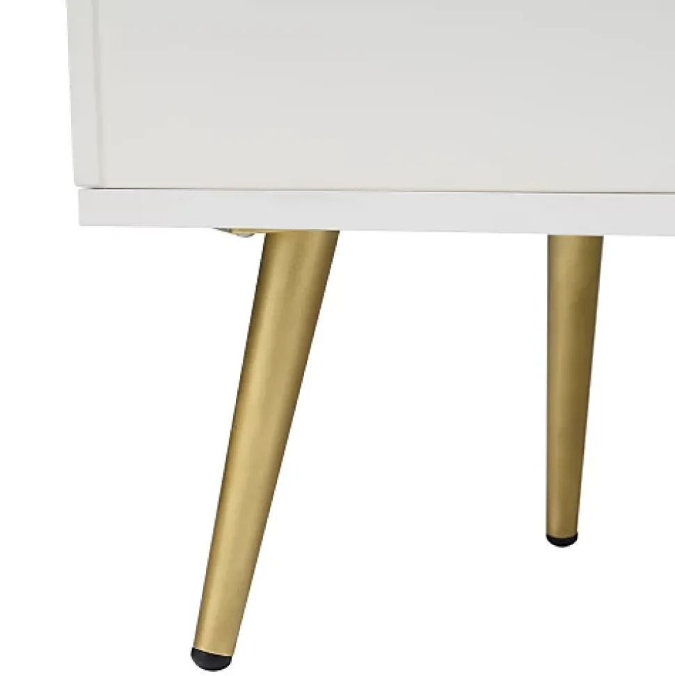 Commode avec 3 tiroirs et 2 portes - pieds dorés - en Panneaux de particules - Blanc