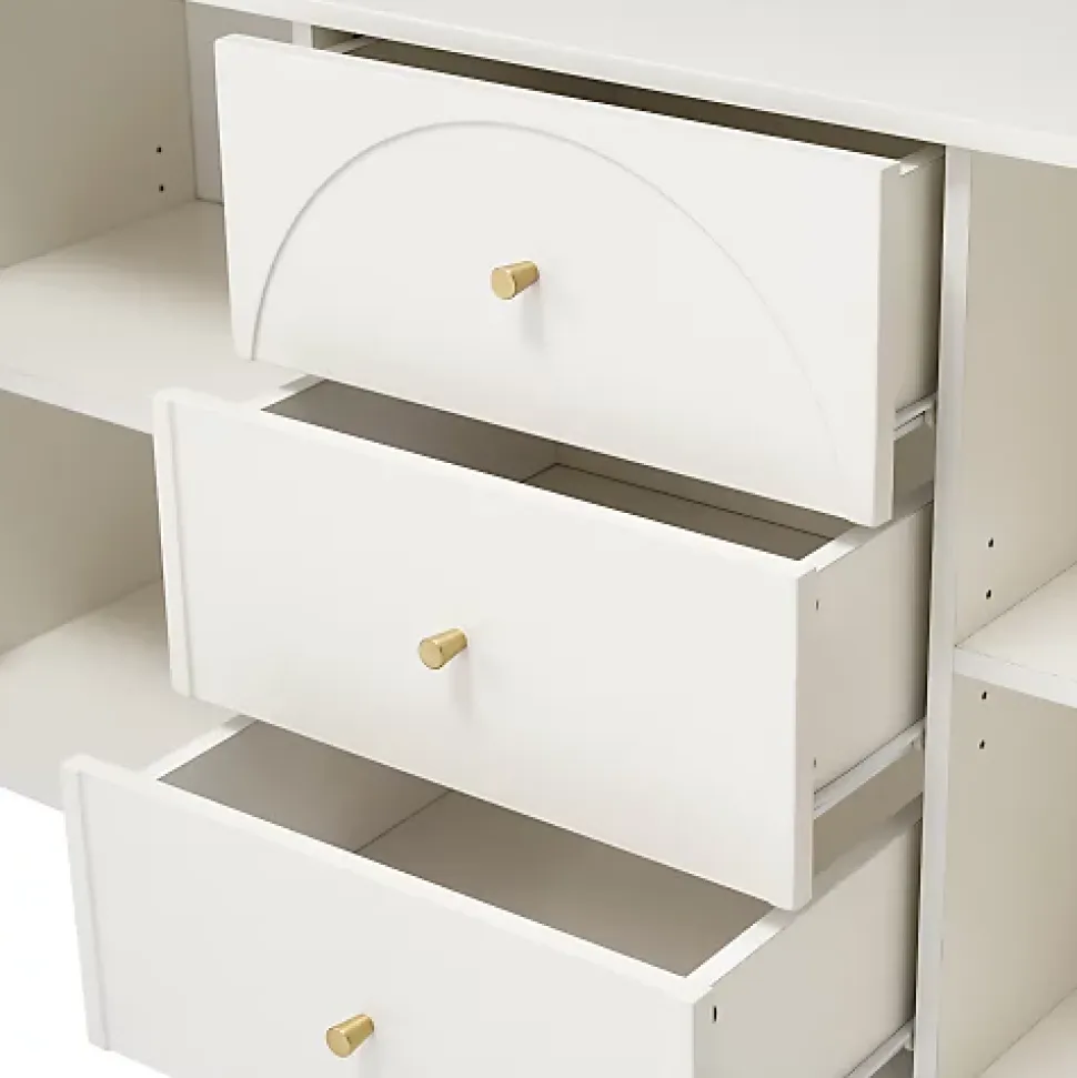Commode avec 3 tiroirs et 2 portes - pieds dorés - en Panneaux de particules - Blanc