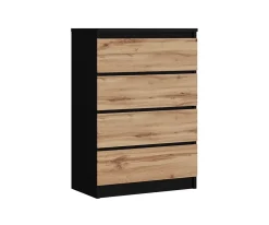 Commode Avec 4 Tiroirs Noir / Chêne Wotan, 70 X 39 X 101 Cm