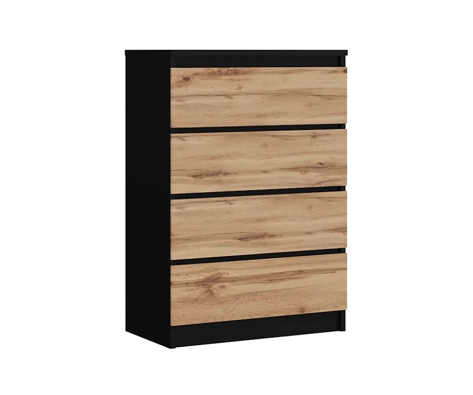 Commode Avec 4 Tiroirs Noir / Chêne Wotan, 70 X 39 X 101 Cm