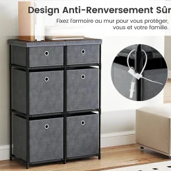 Commode avec 6/9 Tiroirs Pliables, Tour de Rangement avec Bacs en Tissu à Tirer Facilement & Cadre en Métal(6 Tiroirs,Gris)