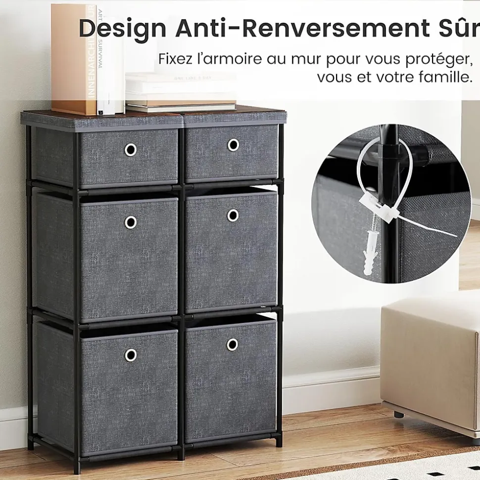 Commode avec 6/9 Tiroirs Pliables, Tour de Rangement avec Bacs en Tissu à Tirer Facilement & Cadre en Métal(6 Tiroirs,Gris)