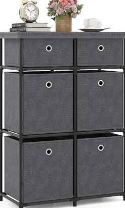 Commode avec 6/9 Tiroirs Pliables, Tour de Rangement avec Bacs en Tissu à Tirer Facilement & Cadre en Métal(6 Tiroirs,Gris)