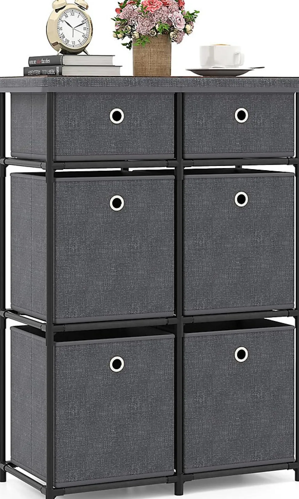 Commode avec 6/9 Tiroirs Pliables, Tour de Rangement avec Bacs en Tissu à Tirer Facilement & Cadre en Métal(6 Tiroirs,Gris)