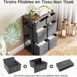 Commode avec 6/9 Tiroirs Pliables, Tour de Rangement avec Bacs en Tissu à Tirer Facilement & Cadre en Métal(6 Tiroirs,Gris)