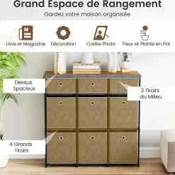Commode avec 6/9 Tiroirs Pliables, Tour de Rangement avec Bacs en Tissu à Tirer Facilement & Cadre en Métal(9 Tiroirs,Gris)