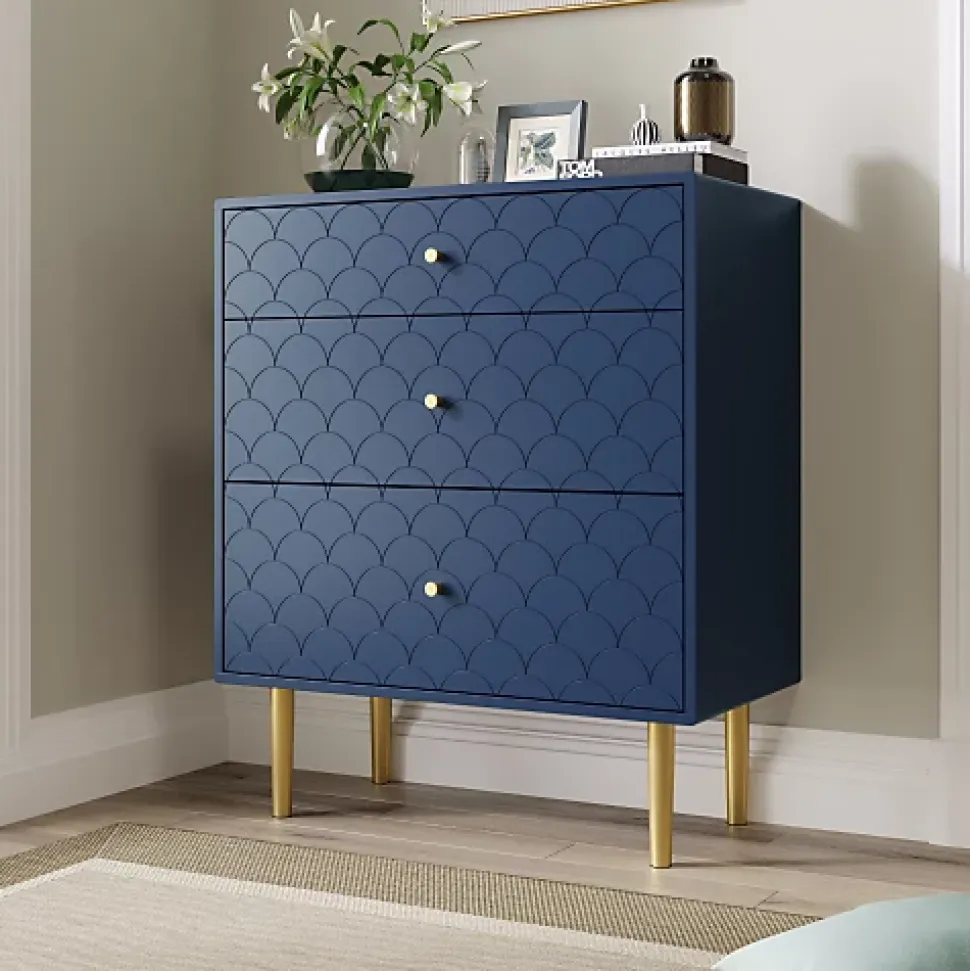 Commode avec ragement pour chambre - 3 tiroirs - bleu foncé