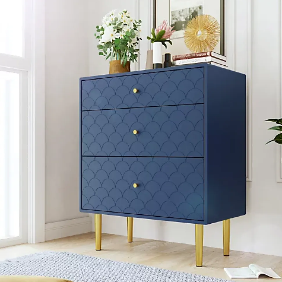 Commode avec ragement pour chambre - 3 tiroirs - bleu foncé