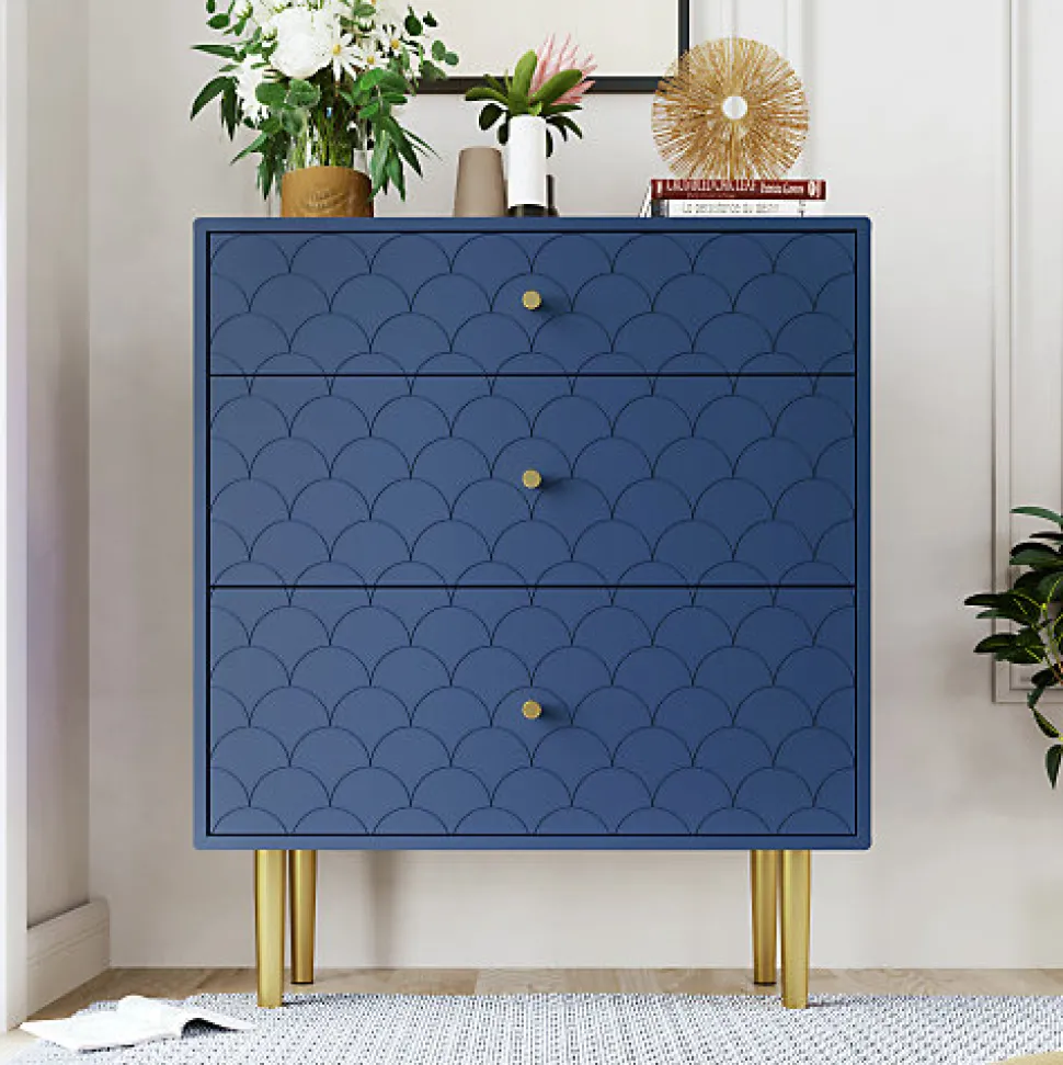 Commode avec ragement pour chambre - 3 tiroirs - bleu foncé