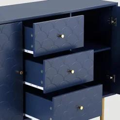 Commode avec ragement pour chambre - 3 tiroirs + 2 portes - bleu foncé