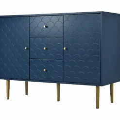 Commode avec ragement pour chambre - 3 tiroirs + 2 portes - bleu foncé