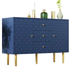Commode avec ragement pour chambre - 3 tiroirs + 2 portes - bleu foncé