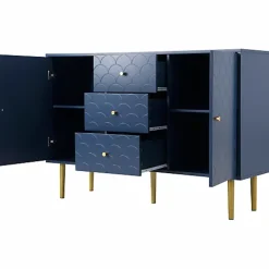 Commode avec ragement pour chambre - 3 tiroirs + 2 portes - bleu foncé