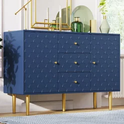 Commode avec ragement pour chambre - 3 tiroirs + 2 portes - bleu foncé