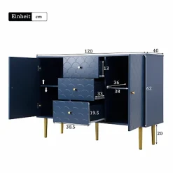Commode avec ragement pour chambre - 3 tiroirs + 2 portes - bleu foncé