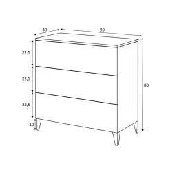 Commode Baltimore, Commode à 3 tiroirs, Commode pour la chambre, Commode moderne, 80x40h80 cm, Blanc