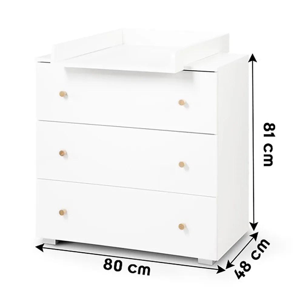 Commode Bébé Avec Plan à Langer Amovible Et 3 Tiroirs Blanc / Pin