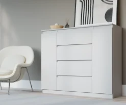 Commode, blanc, 120 x 39 x 101 cm, 2 Portes, 4 Tiroirs, 2 Portes, 4 Tiroirs