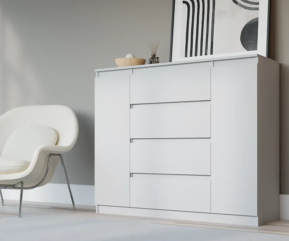Commode, blanc, 120 x 39 x 101 cm, 2 Portes, 4 Tiroirs, 2 Portes, 4 Tiroirs