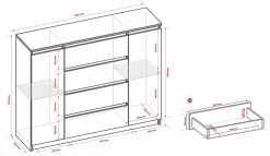 Commode, blanc, 120 x 39 x 101 cm, 2 Portes, 4 Tiroirs, 2 Portes, 4 Tiroirs