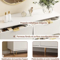 Commode Blanche 6 Tiroirs, Meuble de Rangement, avec Pieds en Métal Doré, en Bois d'Ingénierie, pour Salon,100x40x75cm