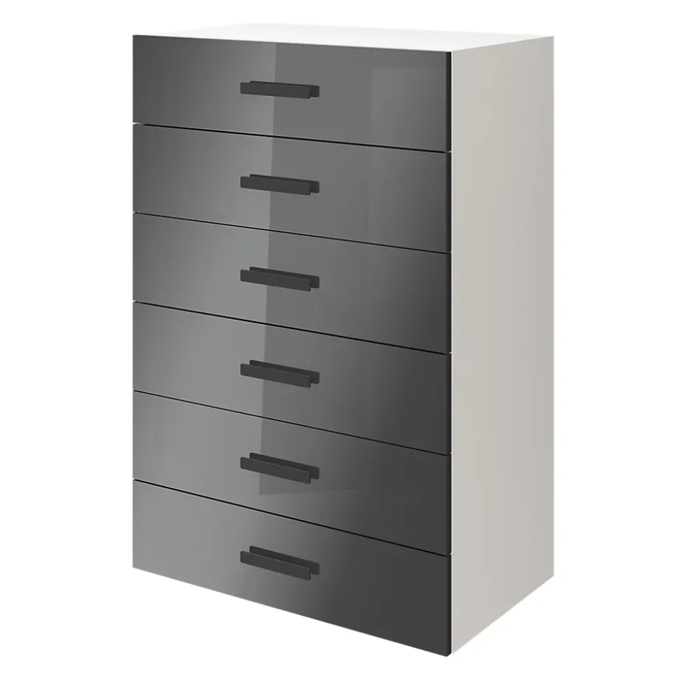 Commode blanche et anthracite brillant 6 tiroirs GoodHome Atomia H. 112,5 x L. 75 x P. 47 cm