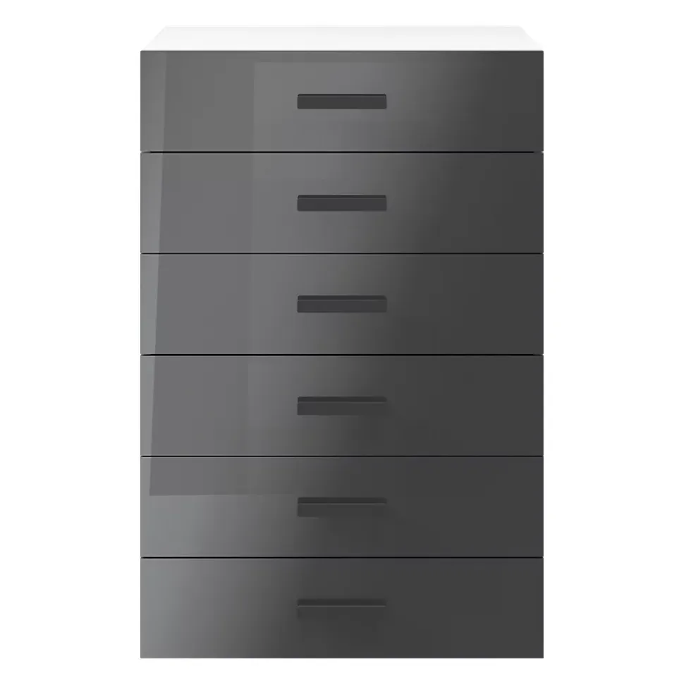 Commode blanche et anthracite brillant 6 tiroirs GoodHome Atomia H. 112,5 x L. 75 x P. 47 cm