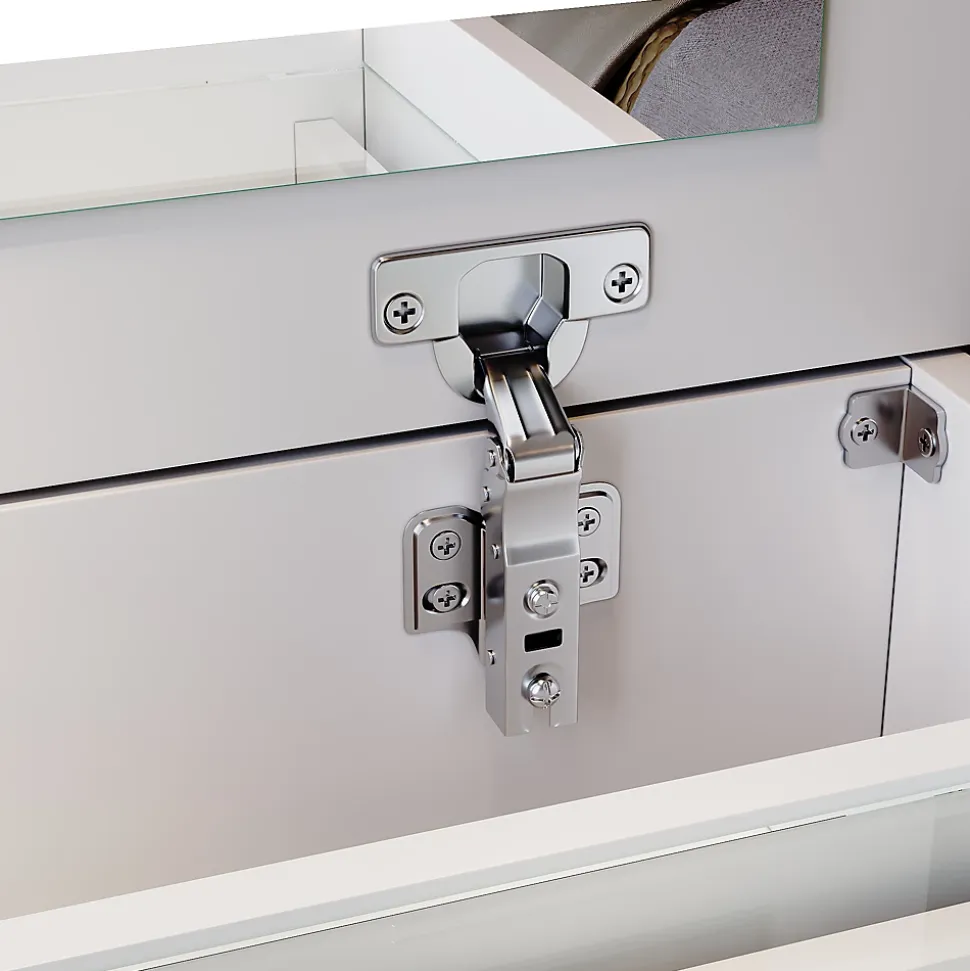 Commode Blanche SIRHONA L600xL450xH830mm Coiffeuse + Chaise + Miroir LED + Grand Rangement + Roulettes universelles