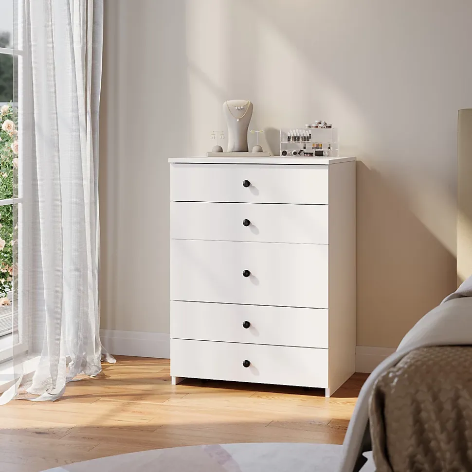 Commode Blanche SIRHONA L600xL450xH830mm Coiffeuse + Chaise + Miroir LED + Grand Rangement + Roulettes universelles