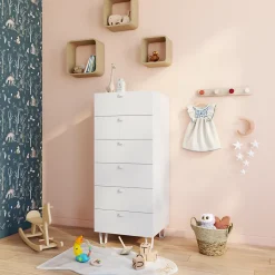 Commode blanche sur pieds 6 tiroirs chambre enfant GoodHome Atomia H. 123 x L. 50 x P. 45 cm