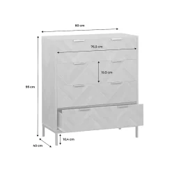 Commode Budapest. quatre tiroirs. décor chevrons L 80 x l 40 x H 95cm