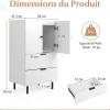 Commode Buffet, Armoire de Rangement avec 2 Tiroirs et Placard à Portes avec Pieds Métal Surélevés 60 x 41,5 x 102 CM (Marron)