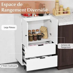 Commode Buffet, Armoire de Rangement avec 2 Tiroirs et Placard à Portes avec Pieds Métal Surélevés 60 x 41,5 x 102 CM (Marron)