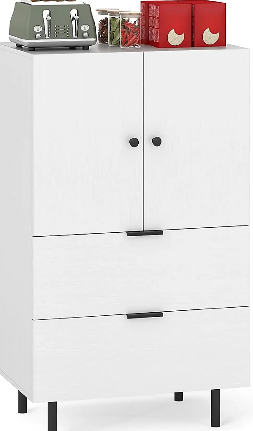 Commode Buffet, Armoire de Rangement avec 2 Tiroirs et Placard à Portes avec Pieds Métal Surélevés 60 x 41,5 x 102 CM (Marron)