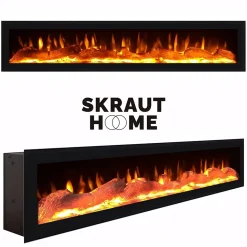Commode buffet armoire 214x35x75cm feu led sans chaleur chêne