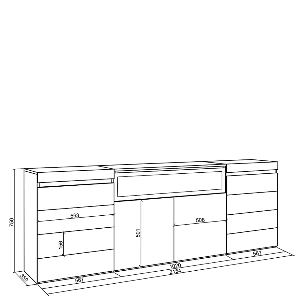 Commode buffet armoire 214x35x75cm feu led sans chaleur chêne