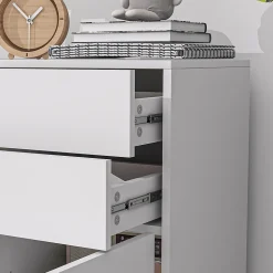 Commode buffet meuble de rangement 2 tiroirs 2 portes avec étagère 79 x 36 x 74 cm blanc laqué