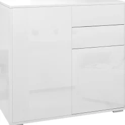 Commode buffet meuble de rangement 2 tiroirs 2 portes avec étagère 79 x 36 x 74 cm blanc laqué
