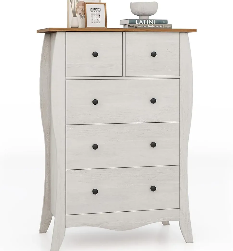 Commode Chambre à Troirs Meuble Rangement Salon avec Tiroirs en Tissu Dessus Spacieux et Kit Anti basculement 5 Tiroirs Gris