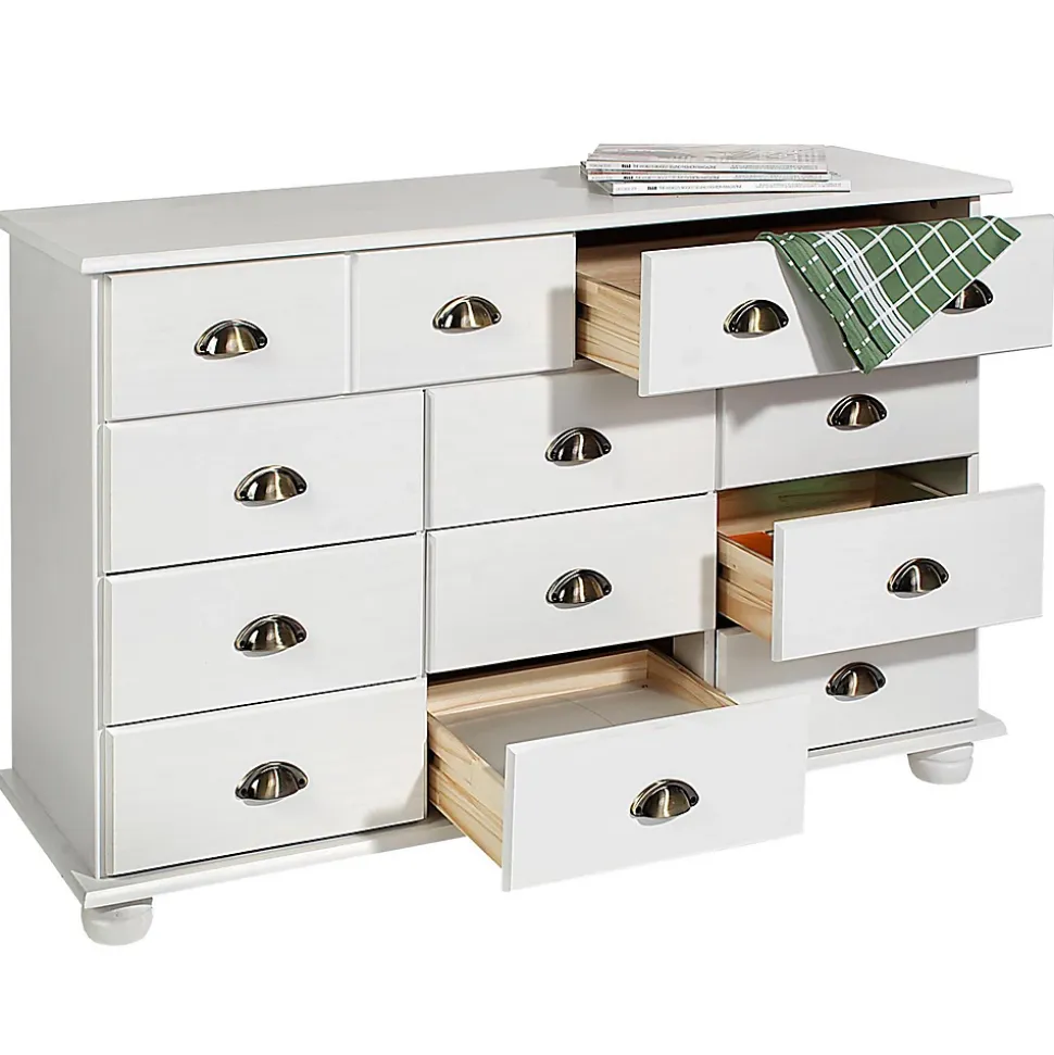 Commode chambre COLMAR L 117 cm 11 tiroirs en bois - Blanc