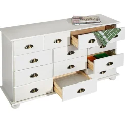 Commode chambre COLMAR L 117 cm 11 tiroirs en bois - Blanc